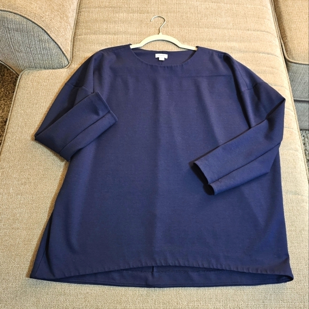 Cuyana Ponte Dark Blue Navy Oversized Casual Scoop Neck Longsleeve Top XS/S